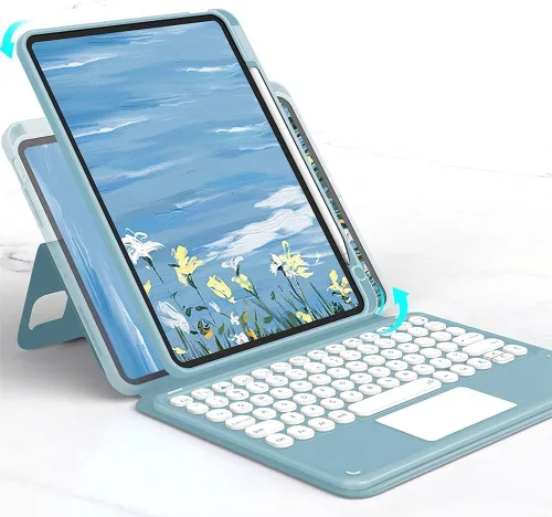 Funda con teclado para iPad mini6 con panel táctil horizontal o vertical, magnética, desmontable, teclado BT transparente para iPad Mini 6ª Azul
