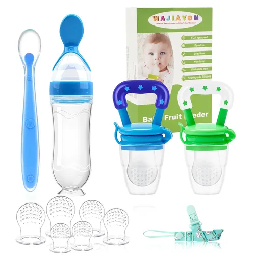 Miniatura 12 de Comedero de alimentos para bebés (3 piezas) con 6 chupetes de silicona de diferentes tamaños, 2 cucharas dispensadoras de alimentos de silicona