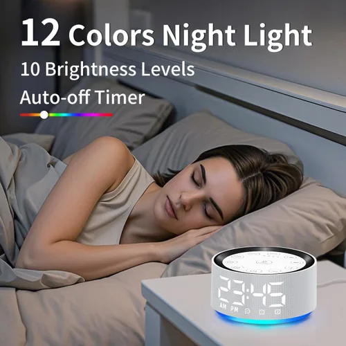 Miniatura 3 de Máquina de sonido blanco y marrón con 30 sonidos de sueño para bebés, niños y adultos, luz nocturna, reloj despertador para dormitorio, 2 alarmas