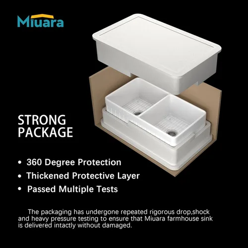 Miniatura 9 de Miuara Fregadero de cocina estilo casa de campo con cuenco doble de 33 pulgadas, fregadero de cocina frontal con delantal blanco, reversible, 33 x
