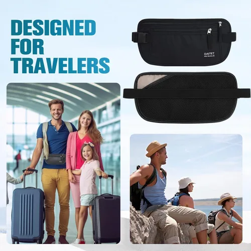 Miniatura 23 de DAITET Cinturón de dinero, soporte para pasaporte, cartera de viaje oculta segura con bloqueo RFID, riñonera encubierta (negro), Negro, Rfid