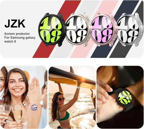 Miniatura 7 de [2+4] Paquete de protectores de pantalla para Samsung Galaxy Watch 6 de 1.575 pulgadas, JZK 2 funda protectora de policarbonato duro + 4 protectores