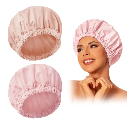 Miniatura 32 de Gorro de ducha reutilizable para mujer, grande, impermeable, lavable, banda elástica, accesorios de baño, sombrero para cabello largo, trenzas Beige