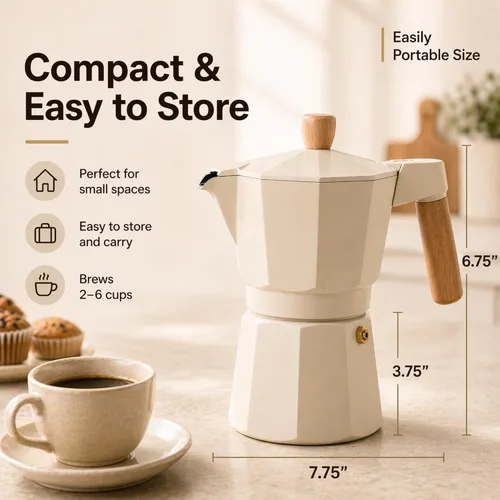 Miniatura 5 de ANGORA BRANDS Vondra - Olla de aluminio para moka (2 a 6 tazas), cafetera espresso para estufa, cafetera italiana clásica, cafetera percoladora