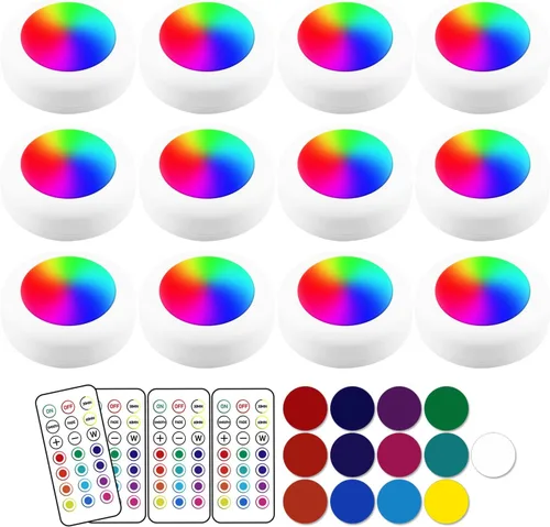 Luces LED de disco de 13 colores con control remoto | Iluminación inalámbrica con batería adhesiva debajo del gabinete | Luces regulables que Blanco