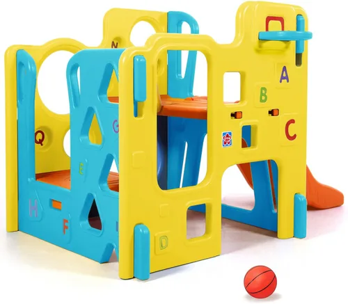 Miniatura 3 de Grow'n Up Climb 'n Explore Play Gym - Centro de actividades 4 en 1 para niños pequeños con tobogán, aro de baloncesto, túnel de gateo y pared