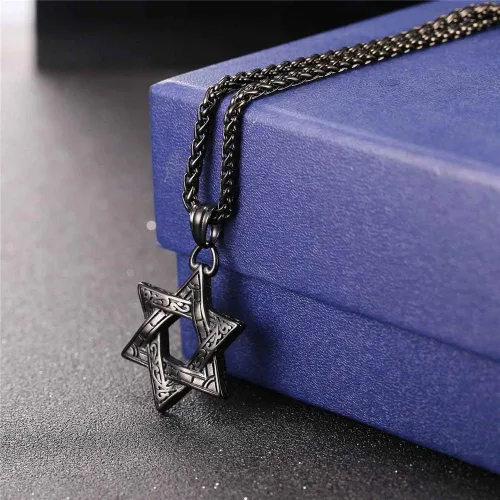 Miniatura 135 de U7 - Collar con Estrella de David para hombres y mujeres, dije hexagonal de acero inoxidable con cruz/piedra de rubí/collares clásicos judíos