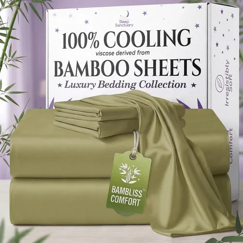 Miniatura 36 de SLEEP SANCTUARY - Juego de sábanas 100% viscosa derivada de bambú tamaño individual 4 piezas – Sábanas de lujo BamBliss de enfriamiento