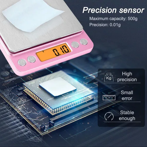 Miniatura 2 de Diyife - Báscula de alimentos de cocina de alta precisión de 0.00 oz, báscula digital portátil de 17.64 oz con pantalla LCD, tare, báscula Rosa