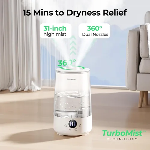 Miniatura 3 de Homvana Humidificadores para dormitorio y hogar, 3.6 L de llenado superior de niebla fría, 34 horas, súper largo, silencioso 23 dB, humidificador