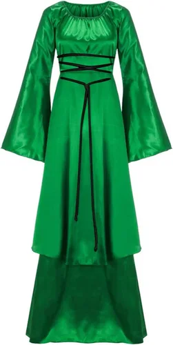 Miniatura 10 de Disfraz de bruja medieval vintage para mujer, vestido irlandés de manga acampanada, estilo steampunk, vestido renacentista de Ren Faire Negro