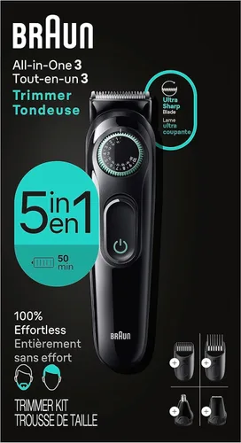 Braun Kit de estilo todo en uno Serie 3 3450, recortadora 5 en 1 para hombres con recortador de barba, recortadora de orejas y nariz, cortadora de