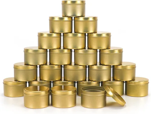 SONVIIBOX Paquete de 24 latas de velas de 8 onzas, latas doradas para hacer velas a granel, tarros de vela de 8 onzas, tarros de lata para hacer