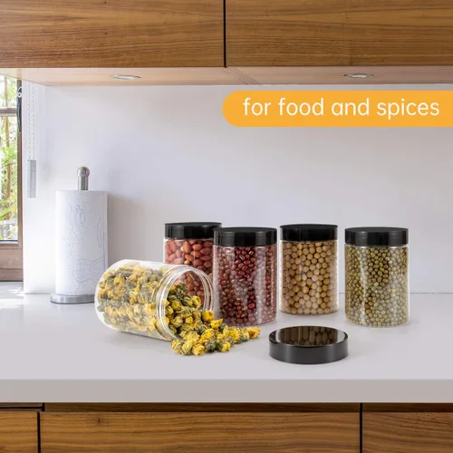 Miniatura 6 de 10 tarros de plástico con tapas, tarros de boca ancha de 10 onzas con tapas herméticas, recipientes vacíos transparentes con tapas, tarros