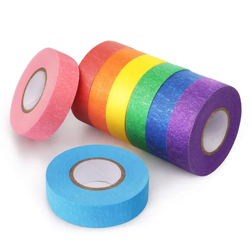 Hutou 8 rollos de cinta adhesiva de colores, colores del arco iris, cinta colorida para manualidades, suministros de decoración de codificación