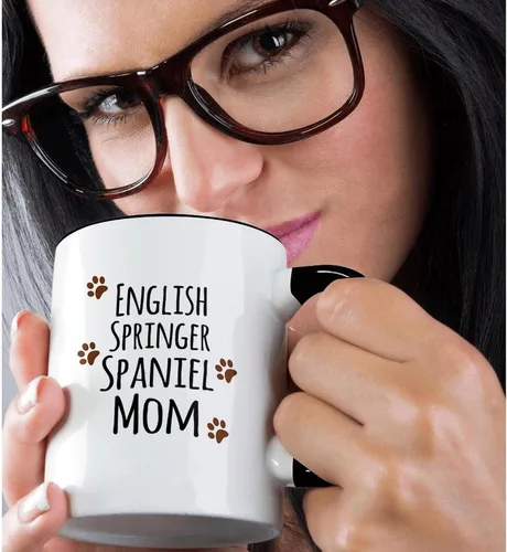 Miniatura 2 de 3dRose English Springer Spaniel Dog Mom - Taza de 11 onzas, color negro