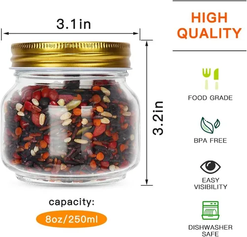 Miniatura 2 de STARSIDE Paquete de 24 tarros de cristal de 8 onzas con tapas de boca regular, 250 ml, recipientes perfectos para mermelada, miel, caramelos