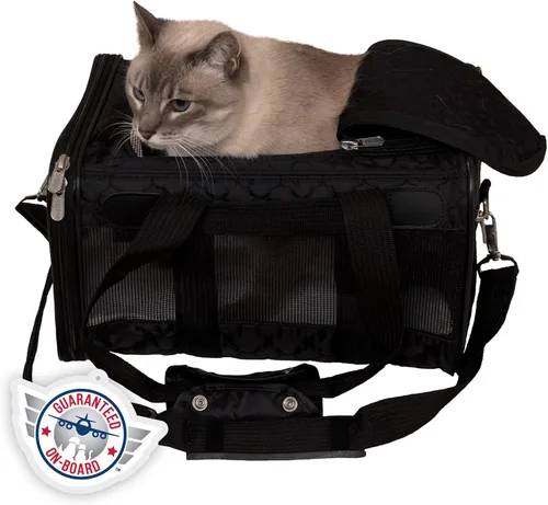 Transportín Sherpa Original Deluxe para mascotas, aprobado por aerolíneas y garantizado a bordo - Negro con celosía, pequeño
