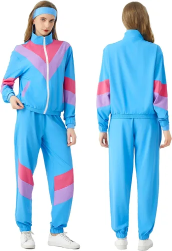 Miniatura 6 de Traje deportivo de los años 80 para mujer, traje de los años 80 y 90, traje retro rompevientos de 2 piezas, conjunto de chándal con chaqueta