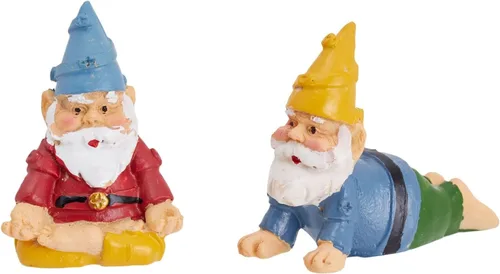 Miniatura 8 de Juvale - Juego de 4 mini gnomos de jardín, estatua al aire libre en posturas divertidas para regalos de yoga, decoración de macetas (2 pulgadas)
