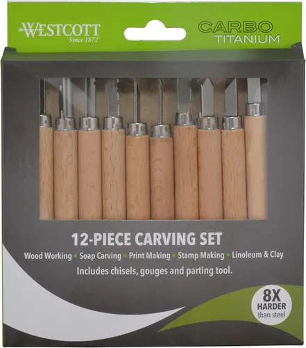Miniatura 8 de Westcott CarboTitanium - Juego de herramientas de tallado de lujo para trabajar en madera, tallado de jabón, impresión, escultura de arcilla, juego