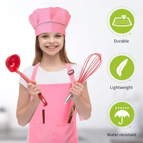 Miniatura 5 de Juego de 28 piezas de delantal de chef a granel, delantal ajustable para niños y niñas, delantales con 2 bolsillos, disfraz de chef Multicolor