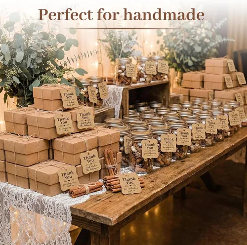 Miniatura 3 de SallyFashion 150 unidades de etiquetas de regalo marrones «gracias» con cuerda, etiquetas de papel de 2 x 3 pulgadas para regalos de fiesta, bodas