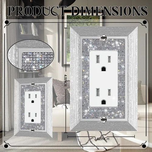 Miniatura 2 de Placas de pared con diamantes de imitación brillantes, cubierta de interruptor de luz de grano de madera de imitación, cubierta decorativa de salida