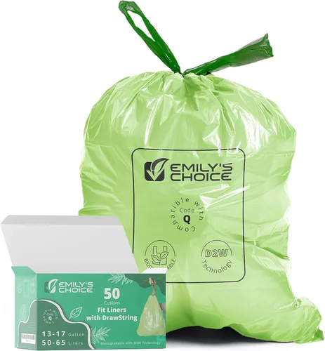 Emily's Choice Bolsa de basura biodegradable Code Q (50 unidades), bolsa de basura alta resistente compatible con Simplehuman Code Q, 13-17 galones,