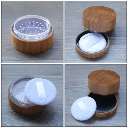 Miniatura 4 de Frienda Tarro de polvo suelto de bambú de 1.0 fl oz y contenedor vacío para maquillaje corporal y cara, caja de viaje, soporte compacto con tapas