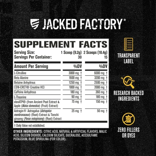 Miniatura 7 de Jacked Factory Nitrosurge Build - Preentrenamiento con creatina para construcción muscular, polvo de creatina con cret y elevATP para energía