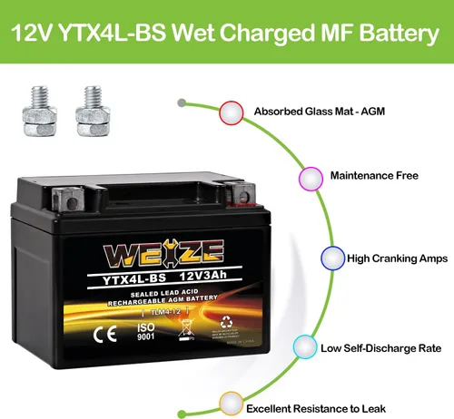 Miniatura 4 de Weize YTX4L-BS - Batería de motocicleta sellada recargable de alto rendimiento compatible con Polaris Scrambler, Sportsman 90, Honda Scooters NQ50