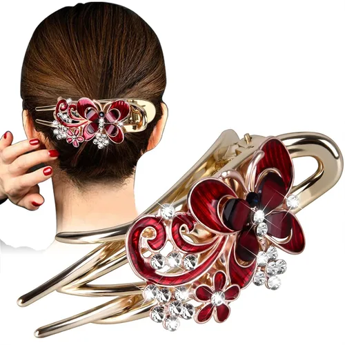 Miniatura 8 de Pinza de pelo trenzada con piedra de cristal brillante, pasador de pelo de gran tamaño con diamantes de imitación, accesorio de mariposa