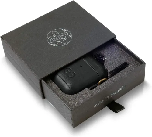 Miniatura 6 de Dreem Om - Funda para estuche con clip para llavero compatible con AirPods 1 y 2, funda de cuero vegano para Airpods para hombres y mujeres, Negro
