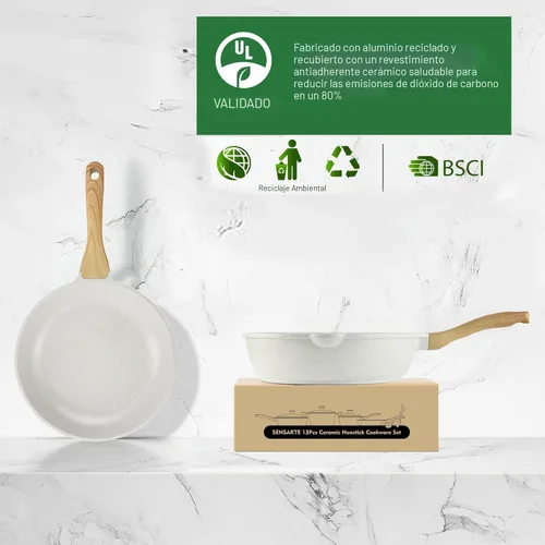Miniatura 6 de SENSARTE Juego de utensilios de cocina de cerámica antiadherente de 13 piezas, juego de ollas y sartenes saludables, juego de cocina no tóxico