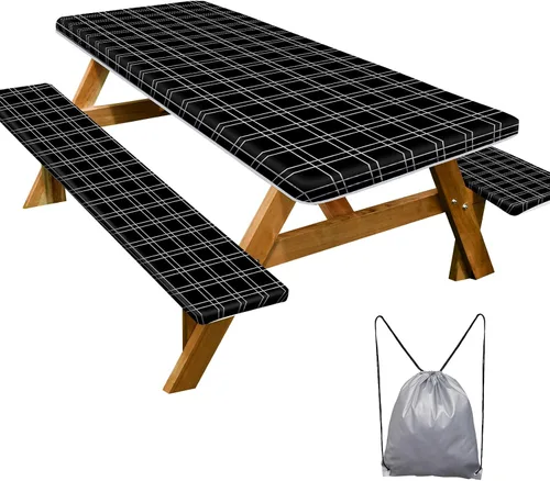 Miniatura 51 de Funda de mesa de picnic con fundas para bancos Esenciales de camping Mantel de picnic impermeable y a prueba de viento con bolsa de cordón, funda