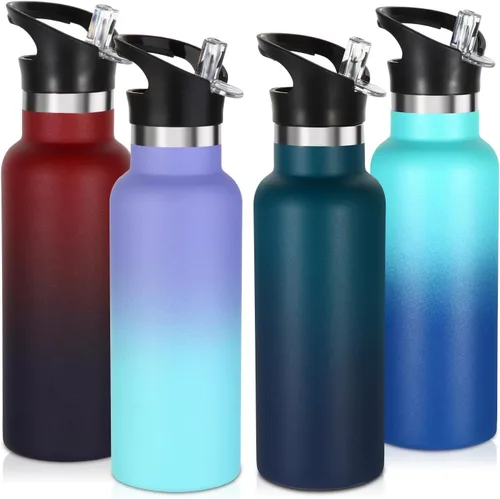 Miniatura 21 de Volhoply Botella de agua aislada para niños de 17 onzas, botellas de agua de acero inoxidable con tapa con pajilla, botella de agua de metal al