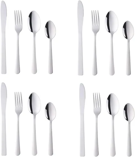 Miniatura 28 de BuyGo - Juego de cubiertos de acero inoxidable de 32 piezas, juego de 8 cubiertos, incluye cuchillo, tenedor, cuchara, cuchara de té para 8 personas