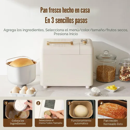 Miniatura 4 de Neretva Máquina para hacer pan, máquina para hacer pan 15 en 1 de 2.2 libras, máquina para hacer pan con doble calentador con dispensador automático