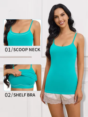 Miniatura 126 de Camisa Attraco de algodón, con tirantes estilo espagueti, con brasier incorporado, 2 paquetes, para mujer