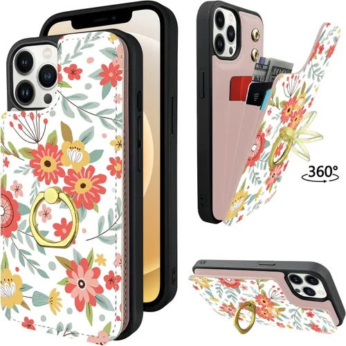 Miniatura 7 de Funda tipo cartera para iPhone 12 y 12 Pro con soporte para tarjetas, rotación de 360°, soporte de anillo de dedo con función atril, protección