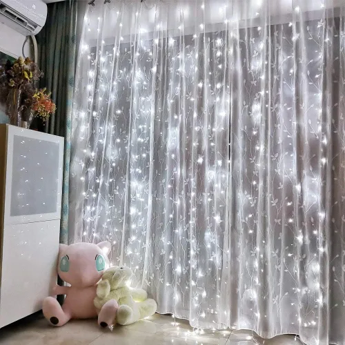 Miniatura 10 de Honche - Tira de luces LED de 300 luces en forma de hadas para cortina, 10 x 10 pies, con control remoto, luces de ventana para dormitorio, boda