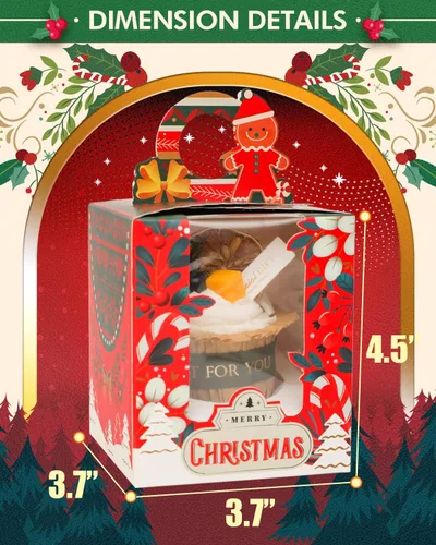 Miniatura 7 de qiqee Cajas individuales de cupcakes de Navidad, 50 unidades, cajas de magdalenas individuales con ventana 3.7 "3.7" x 4.5 " caja de magdalenas