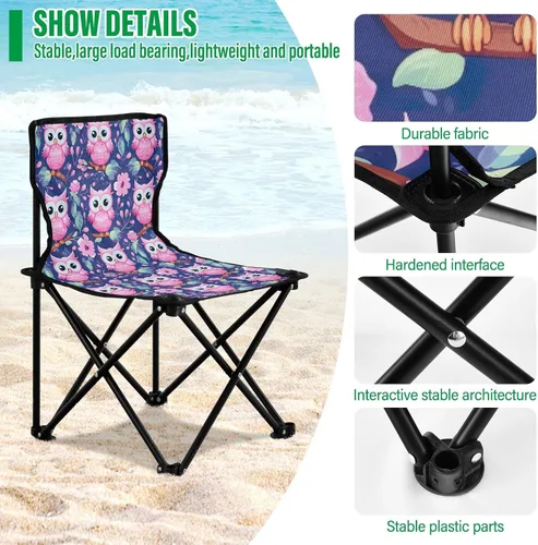 Miniatura 5 de Outdoor Folding Pink Owl Flower Camping Chairs for Adults Portable Camping Chair Lightweight Lawn Chair 202a4579