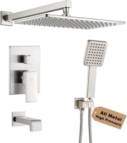 Miniatura 9 de Juego de llave de ducha en negro mate con caño de bañera, sistema de cabezal de ducha de lluvia de 8 pulgadas para baño con llave de mano de una