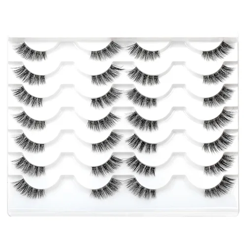 Miniatura 44 de Medias pestañas postizas con banda transparente, finas, estilo ojo de gato, naturales, cortas, pequeñas, acento 3/4, de visón sintético, tiras