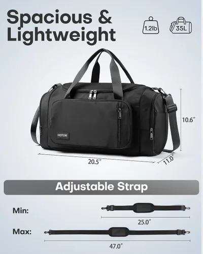 Miniatura 3 de HOTOR Bolsas de gimnasio para hombres y mujeres Bolsa de lona espaciosa con compartimento para zapatos y bolsillo húmedo, bolsa de mano para fin