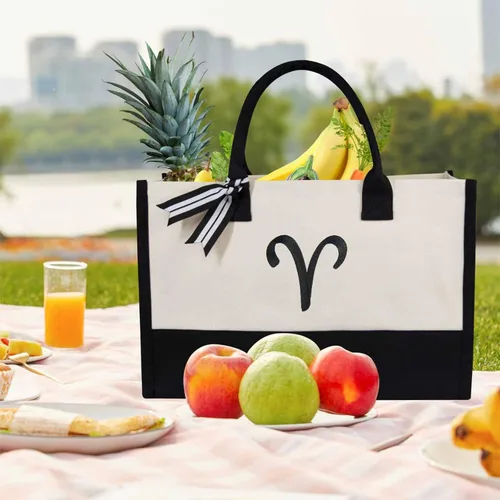 Miniatura 400 de TOPDesign - Bolso de playa de lona con inicial personalizada, bolsa de regalo con monograma, para mujer