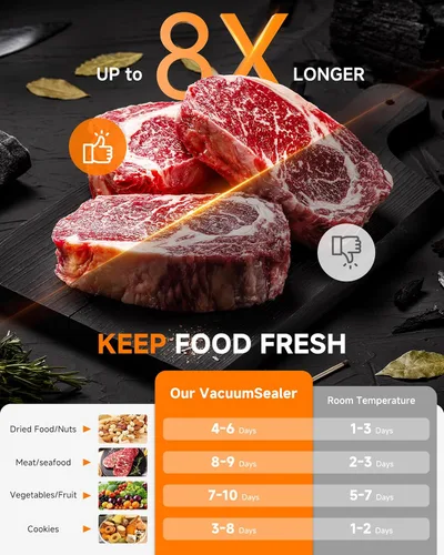 Miniatura 3 de Sellador al vacío automático de 95 KPa, sellador de alimentos 9 en 1 para alimentos secos/húmedos/líquidos, doble sellado térmico y bomba, incluye