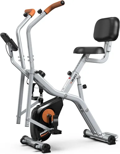 Miniatura 10 de pooboo - Bicicleta de ejercicio plegable, bicicleta estática vertical plegable, bicicleta magnética para interiores X-Bike con resistencia ajustable